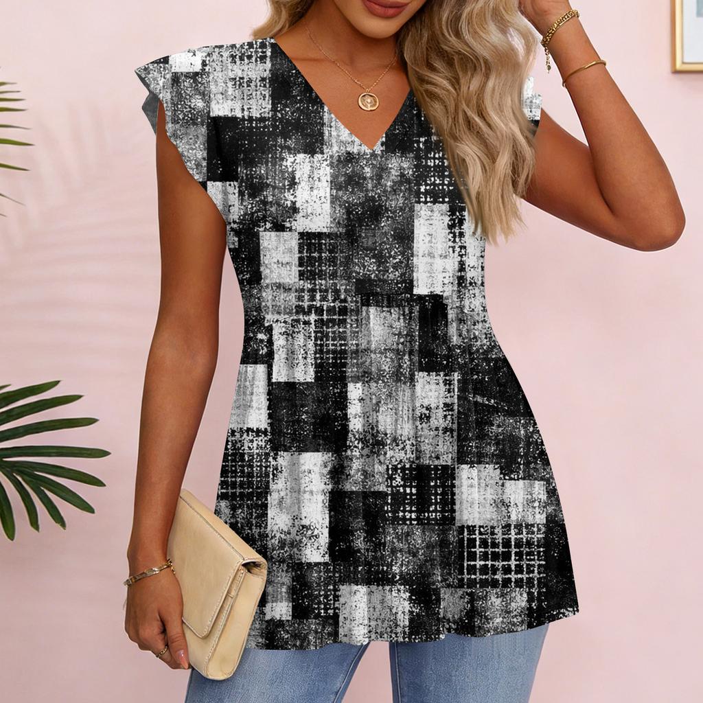 Womens Tops Fashionable V-neck Ruffled Sleeve Short-sleeved T-shirt Business Blouses