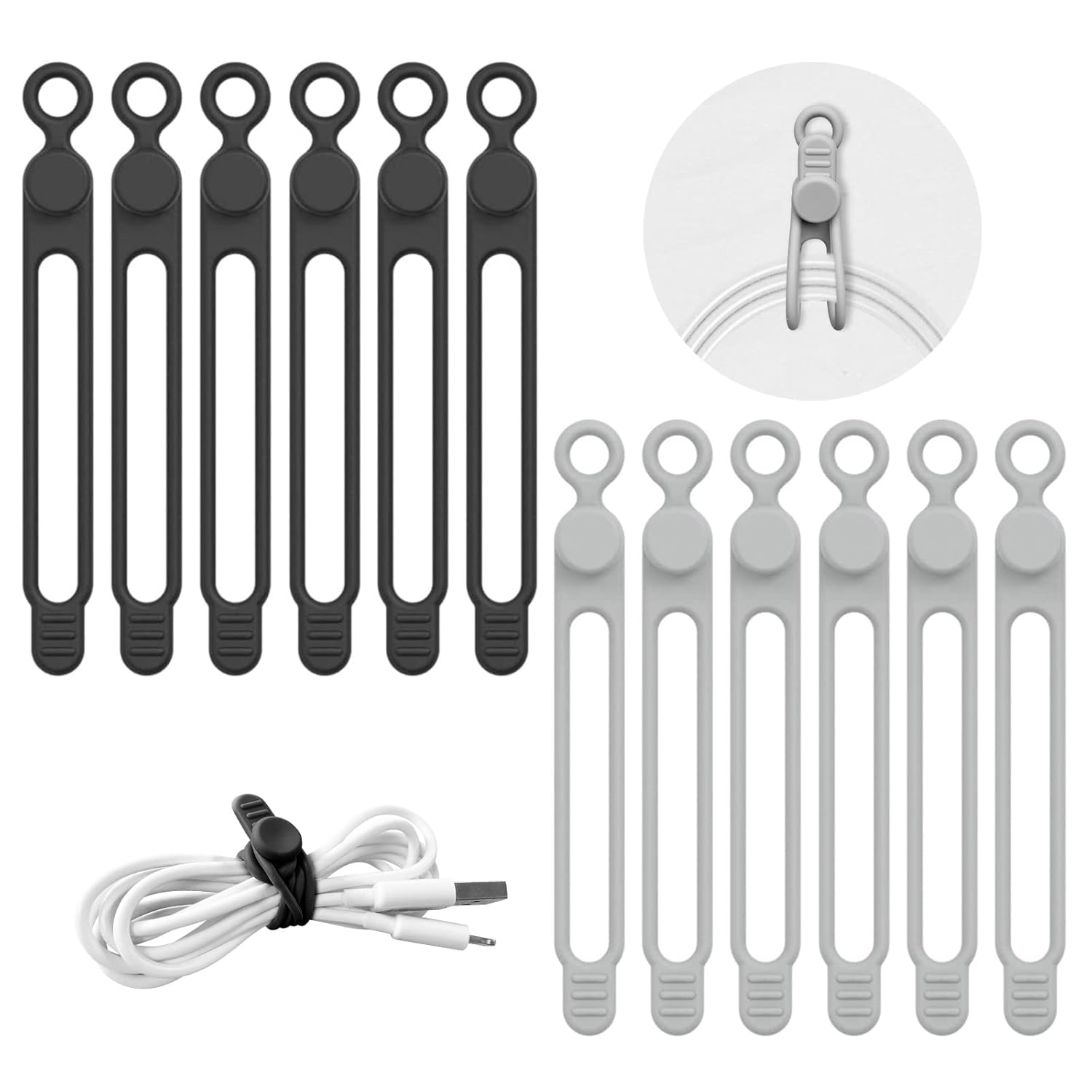 

Cable clipcable bandsiliconecable organizermulti-functional bundling bandearphone cord organizerwiring managementset 12blackgray