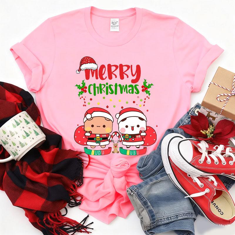 Joyeux Noël Mignon Bubu Dudu Graphiques Dessin Animé T-shirt Populaire Fête de Fête Unisexe Coton T-shirts Tendance Drôle Chemise de Noël