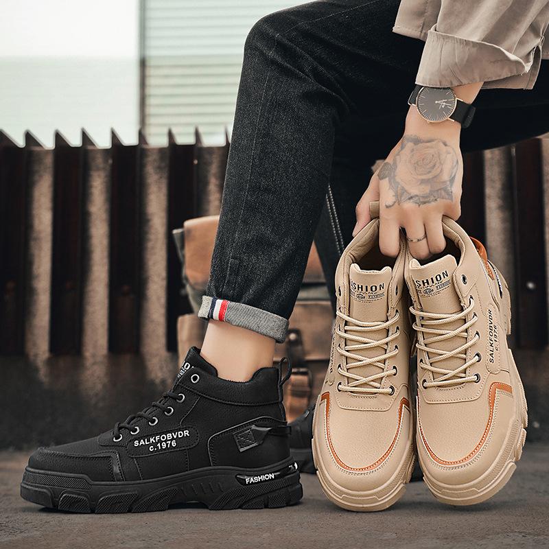 2024 autumn and winter new men's high-top leather Martin boots trendy outdoor tooling casual short boots live thick-soled men's boots