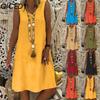 Women's Fashion Summer Spring Solid Color Print Sleeveless V-Neck Casual Dresses