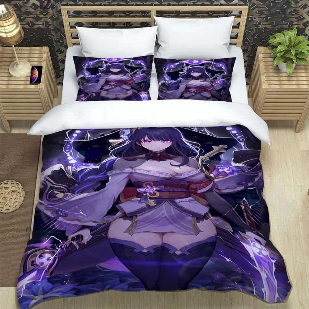 Genshin Impact Animation Cartoon Soft And Comfortable Bedding Set Luxury Quilt Cover Customizable Comforter Bedding Sets