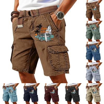 Men's Summer Printed Casual Multi Pocket Cargo Shorts Without Belt Loose Fit Cotton Fabric Classic Style