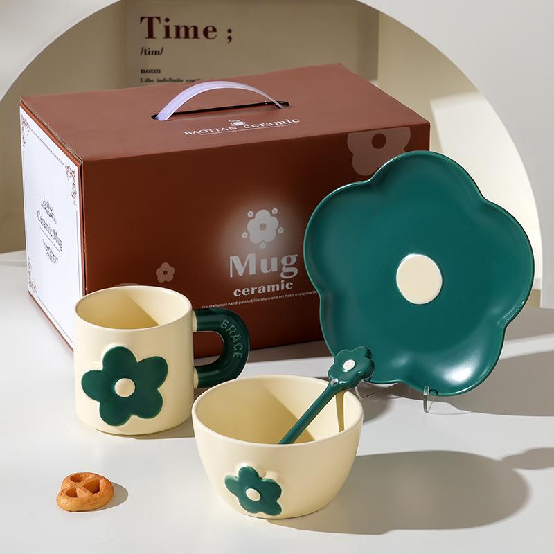 High Value Ins Ceramic Bowl Set Gift Box Household Bowl Utensils High Quality Sense Plate Bowl Combination Souvenir Mug