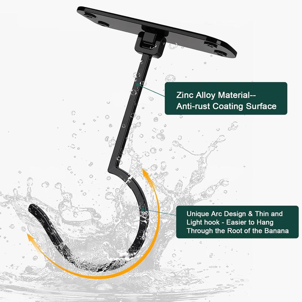 Banana Hook Under Cabinet, Foldable Metal Banana Hanger to Keep Bananas Fresh, Banana Holder Under Cabinet for Bananas or Other Kitchen Items (Black)