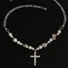 Cross Pendant Necklace Reflective Pearl Choker Chain Clavicle Chain Necklace