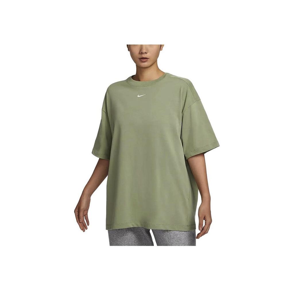 Nike Sportswear Essentials Oversized Solid Color Round Neck Casual Printed Short Sleeve Drop Shoulder T-Shirt Women Tops Oil-Green DX7911-386
