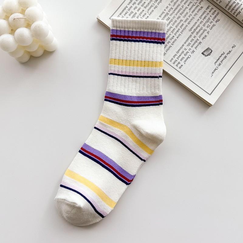 Socks Pure Cotton Striped Medium Tube Socks College Style Spring And Autumn Thin Sports Sweat-Absorbing Deodorant Stacking Socks Women