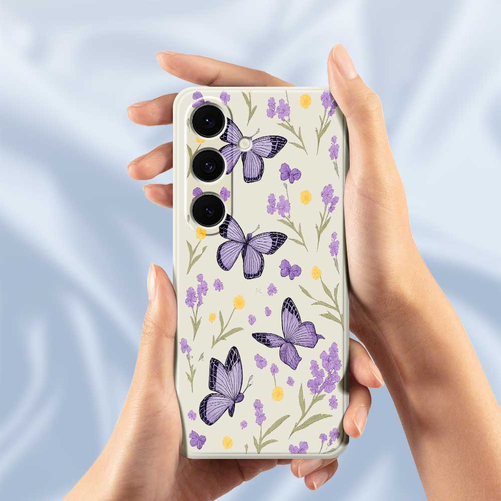 For Samsung Galaxy S24 FE Case Purple Butterflies Pattern Printing Straight Edge TPU Phone Back Cover