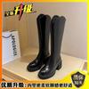 Thick heel but knee knight boots women's 2025 autumn and winter new V-mouth thin high boots British cowboy boots ins