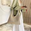 Novo verão bonito tecelagem creme bolsas de grande capacidade estilo simples sacos de compras moda malha bolsas de ombro femininas