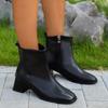 Fashion Women High Heels Boots Square Toe Chunky Heel Ankle Boots Leather Shoes 2024 Winter Western Boots Genuine Leather Chelsea Shoes