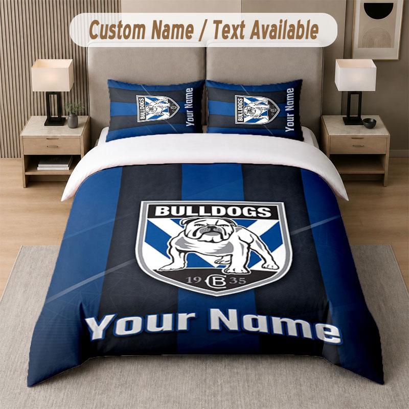 Custom Bedding Set Canterbury-Bankstown Bulldogs Pattern, Print Name Text 1 Duvet Cover Plus 2 Pillowcases Home Textile