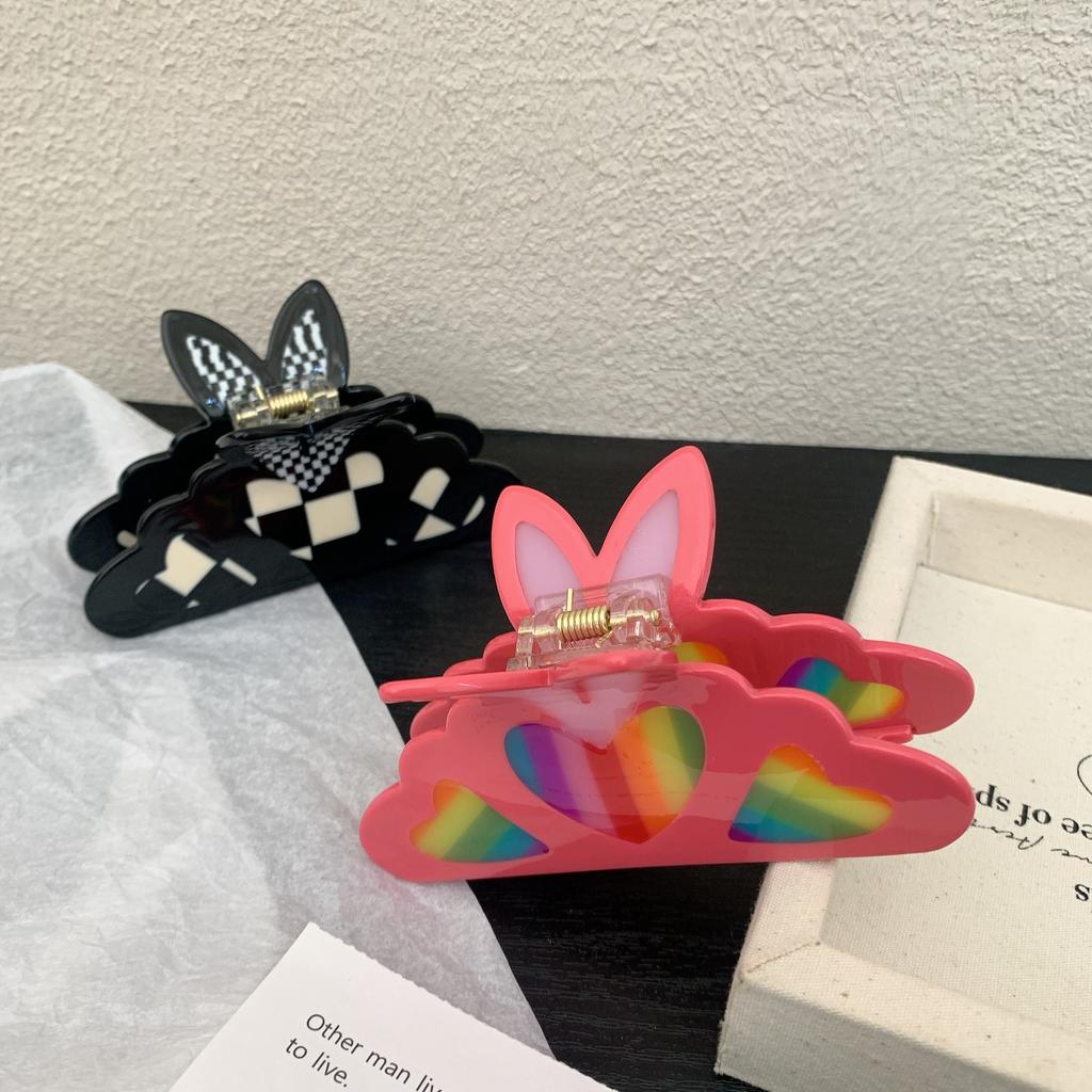 1pc Valentine's Day Love Rainbow Butterfly Grip Clip High End Color Blocked Sweet and Cute Shark Clip Hair Accessory