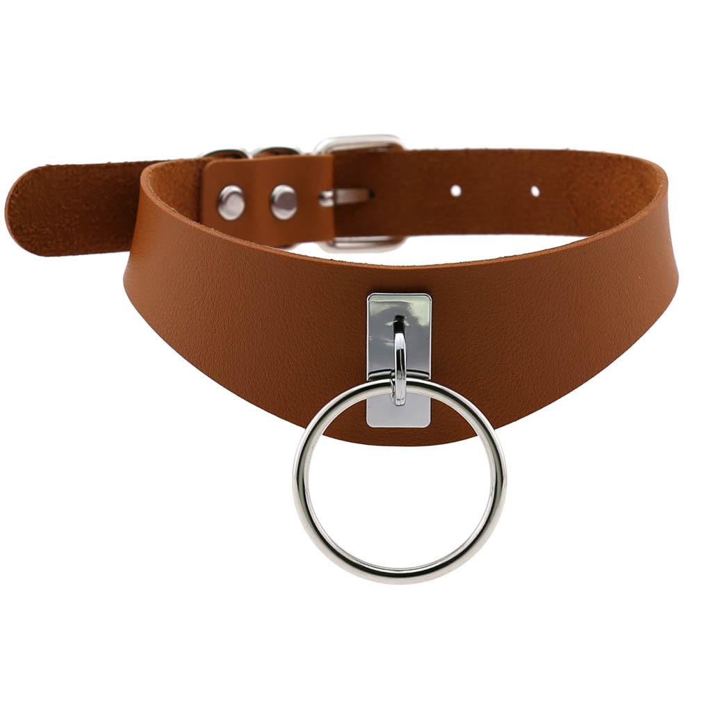 DIEZI Sexy Lignt Brown PU Leather Necklace Women Men New Harajuku Gothic Vintage Heart Chain Choker Statement Necklace Jewelry