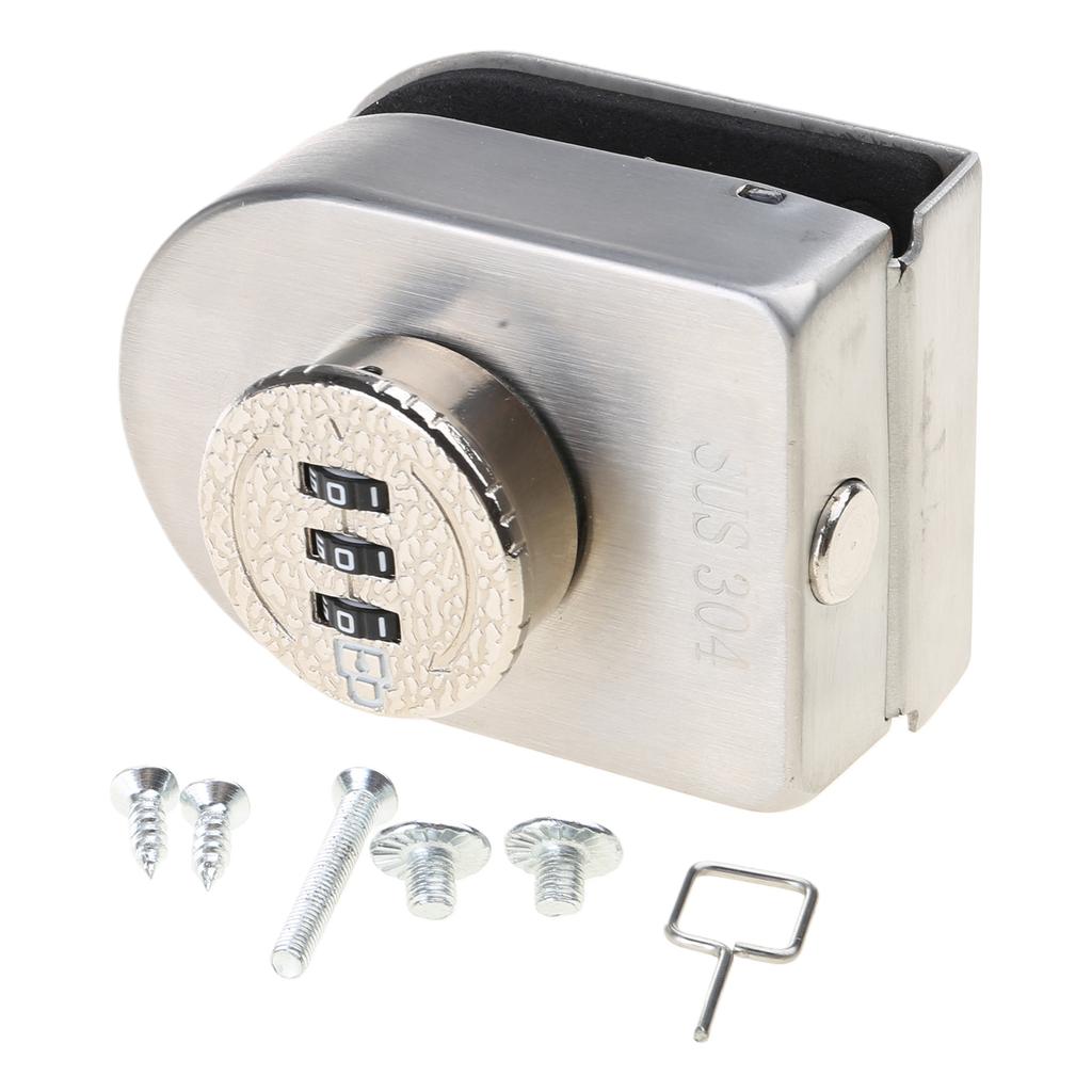 No Drill Glass Door Lock Stainless Steel Glass Cabinet Door Password Locks Keyless Glass Door Latch Easy to Install