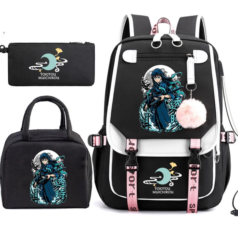 Riman Printed Pencil Bag, Lunch Bag, Schoolbag, Three-in-one, Elementary, Junior High and High School Students Travel Backpack