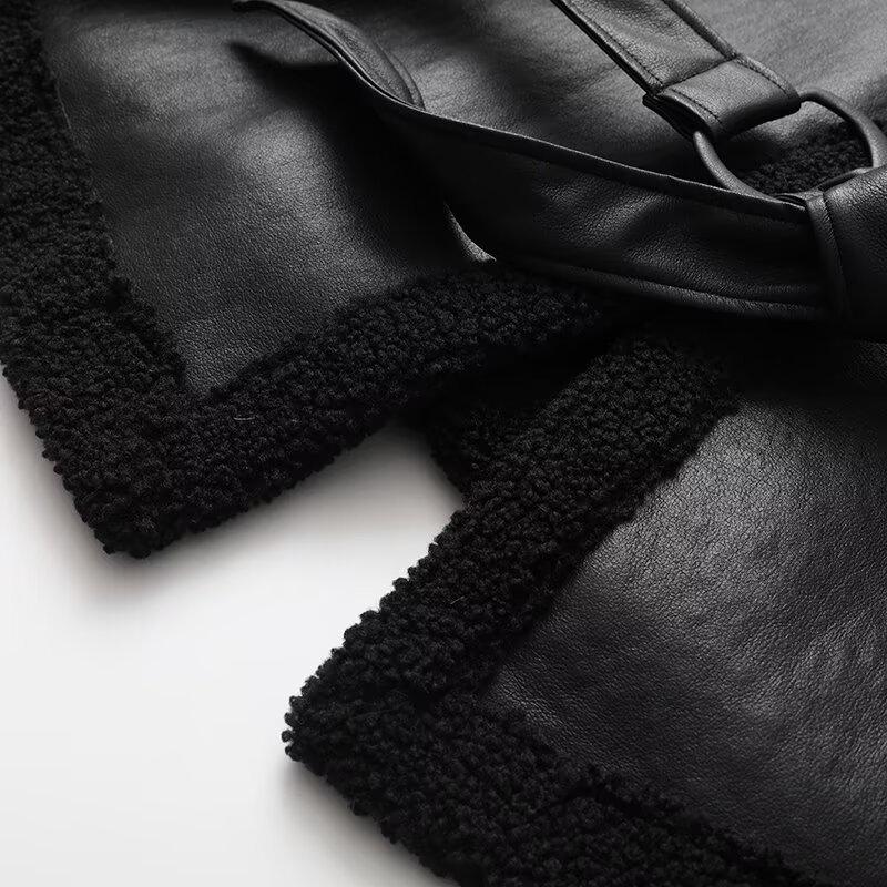 2024 Women's Fashion Shearling Coat: Versatile Solid Color, Square Neck, Belted Design for Winter