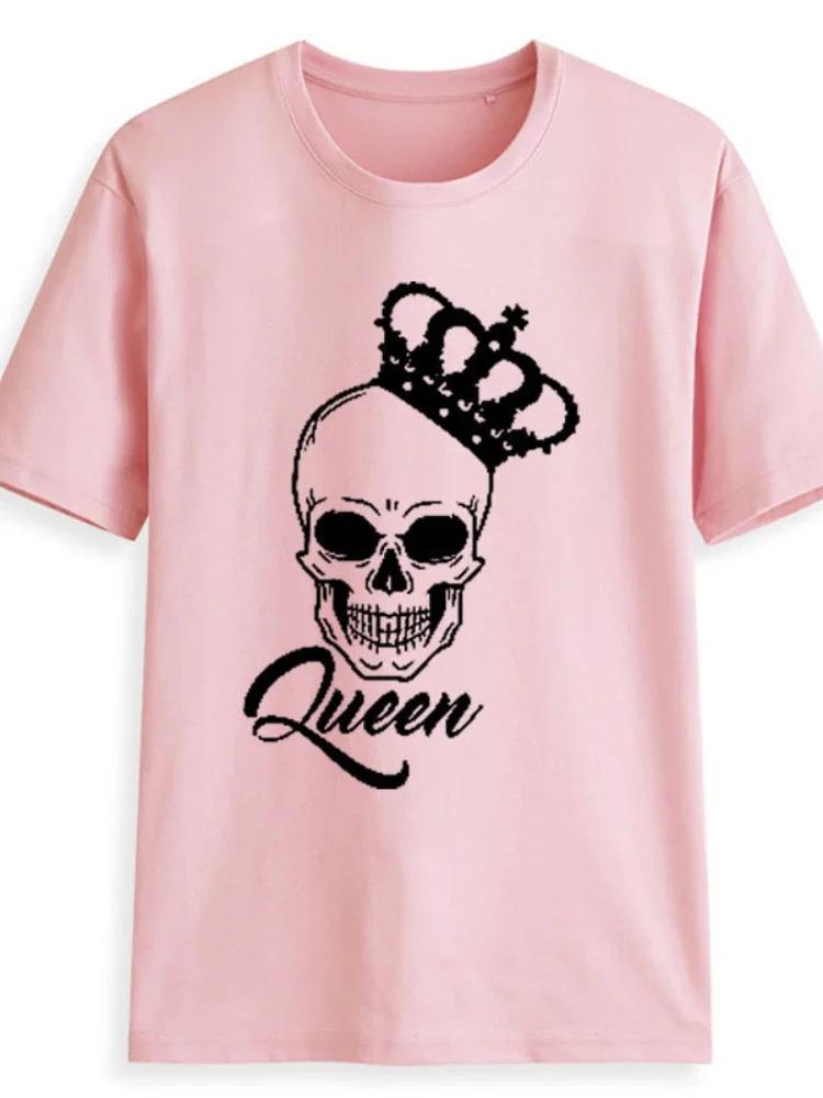 King Queen Couples T Shirt Skull Crown Printing Couple Clothes Summer Tshirt WoUnisex Unisex Casual Oneck Tops Lovers Tee Shirt