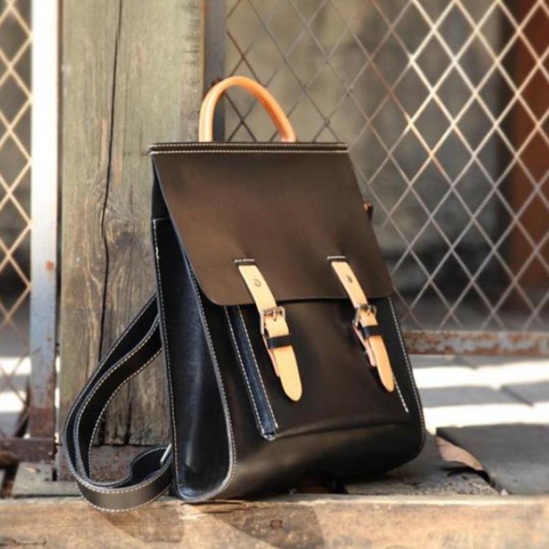 Johnature Vintage Backpack Unisex Handmade High Quality Women Bag Natural Real Cowhide Backpacks Solid Color Schoolbag