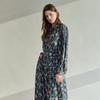 Maxza Paisley Pleats Balloon Sleeve Long Dress
