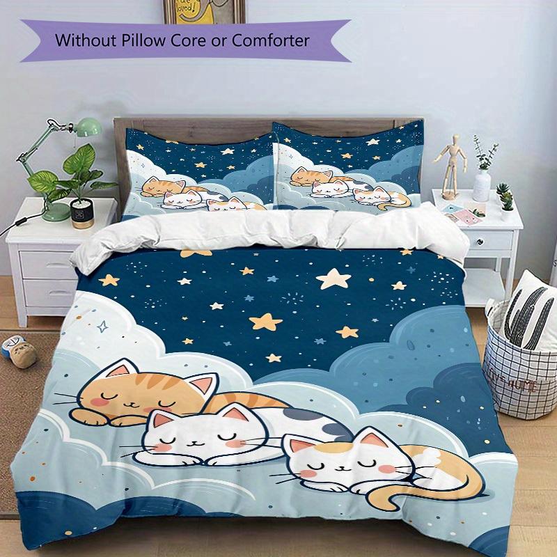 3pcs Cute Cats Bedding Set, Breathable And Soft, Suitable for All Seasons Machine Washable, Suitable for Bedroom Decoration,yy250822145