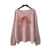 Autumn and Winter New Color Dot Lace-up Bow Knitted Sweater Top Loose Soft Waxy Gentle Wind Sweater Pullover Woman