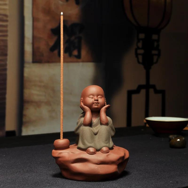 Chinese-Style Purple Little Monk Ornaments Handmade Ceramic Little Shami Doll Creative Desk Small Decorations Home Decor Tea Pet