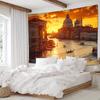 Golden Venice Landscape Tapestry, Canal Gondola Sunset European Architecture Wall Cloth, Soft Backdrop For Bedroom Home Space