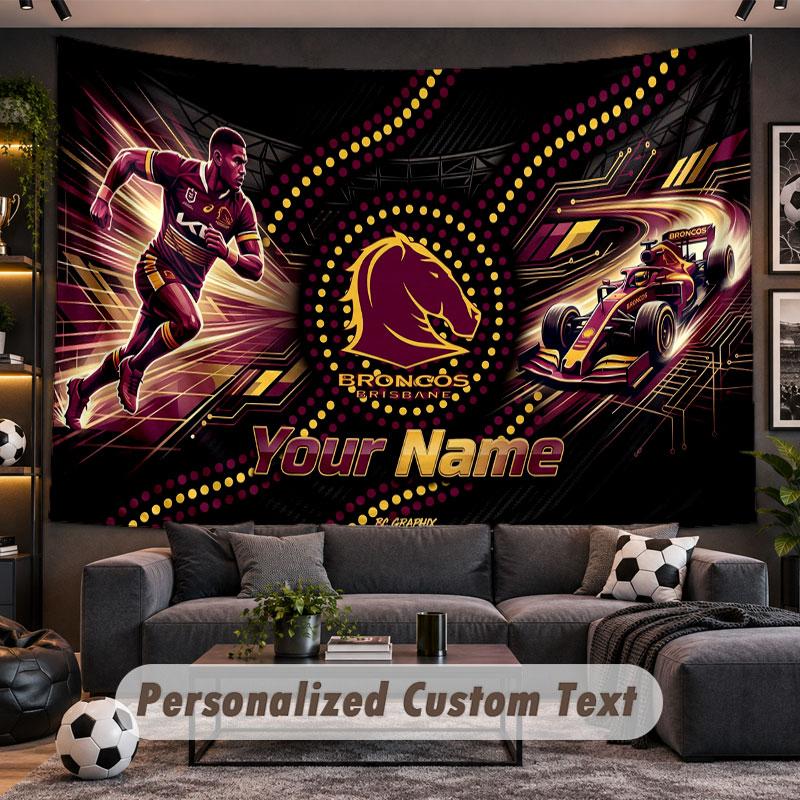 Wall Hanging Tapestry Custom NameBrisbane Broncos Pattern Personalized Printed Fabric Wall Decor