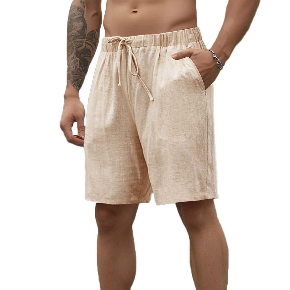 Summer Hot Sale Men's Shorts Cotton Linen Breathable Lightweight Drawstring Elastic Waist Casual Beach Style Hawaii Short Pants