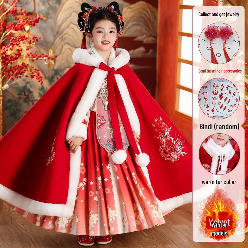 Χειμωνιάτικο Βελούδινο Φόρεμα Hanfu για Παιδιά: Νέο Έτος Στυλ Κίνας Σουίτα Τανγκ για Κορίτσια