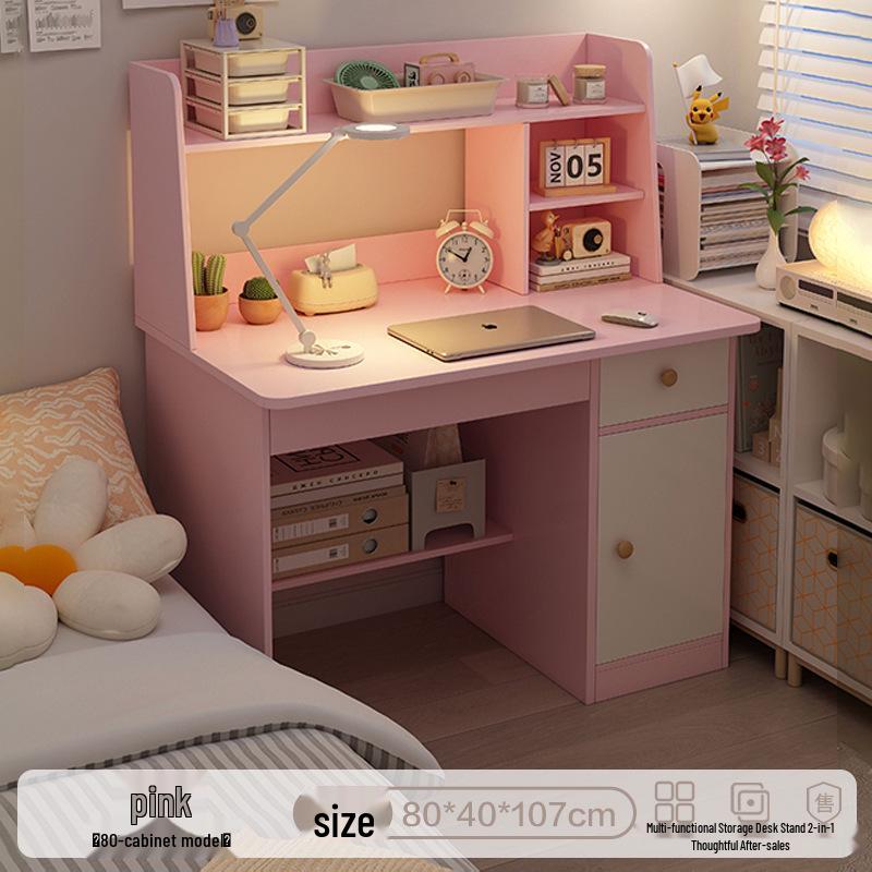 Integrated Desk and Bookshelf: Student Study Set with Writing Table and Storage Cabinet for Bedroom or Home Office.