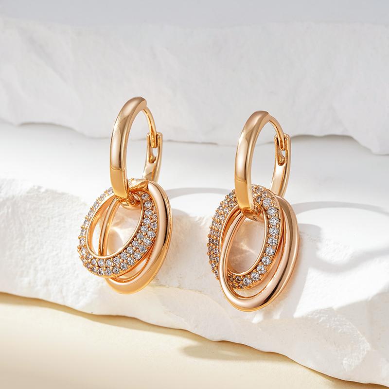 New Trendy  Rose Gold Hoop Earrings For Women Natural Zircon Geometry Pendant Vintage Bride Wedding Daily Jewelry
