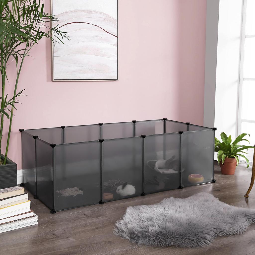 SONGMICS Pet Playpen, Guinea Pig Run and Cage with Floor, Indoor DIY Transparent Plastic Enclosure for Hamsters, Rabbits, Hedgehogs