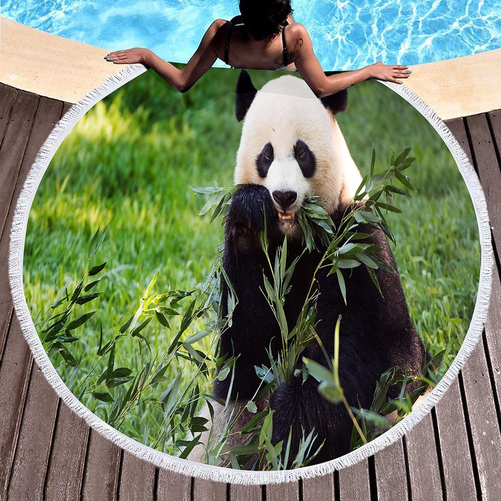 3D Panda Print Round Beach Towel Lovely Panda Beach Blanket Soft Microfiber Sand Free Absorbent Towel for Camping Outdoor Picnic