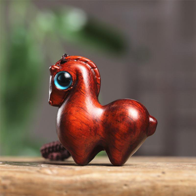 Zodiac Horse Rosewood Pendant with Green Sandalwood and Redwood Charms Keychain