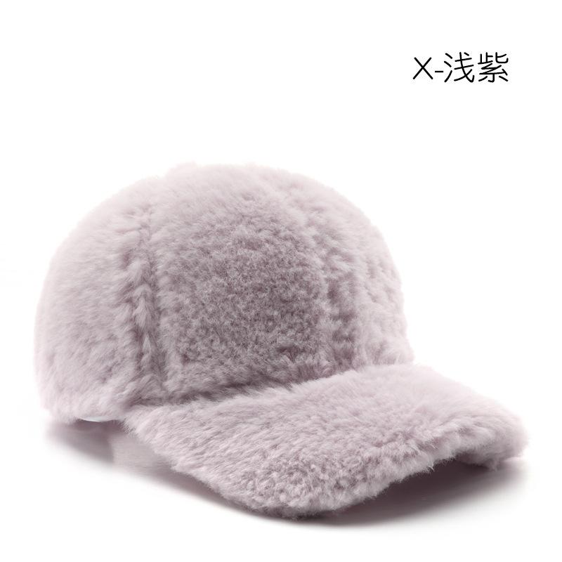 

Hat autumn and winter personalized solid color plush light board baseball cap outdoor travel warm cold cap світло-фіолетового кольору