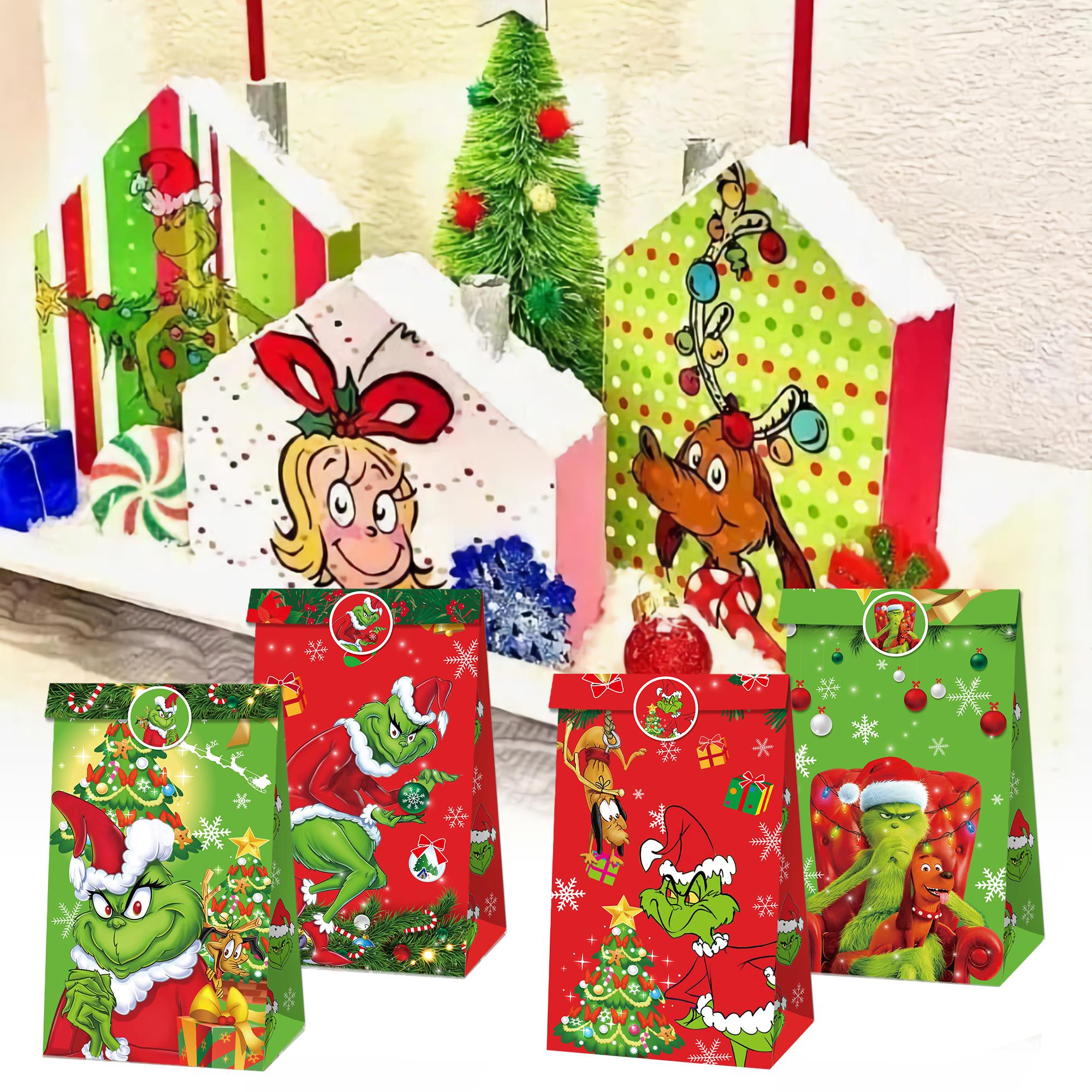 

Bag Flat Mouth Gift Bag Sticker Four Styles Eight Patterns 12 Paper Bags 18Stickers Holiday Gift Bags One Size зелёный