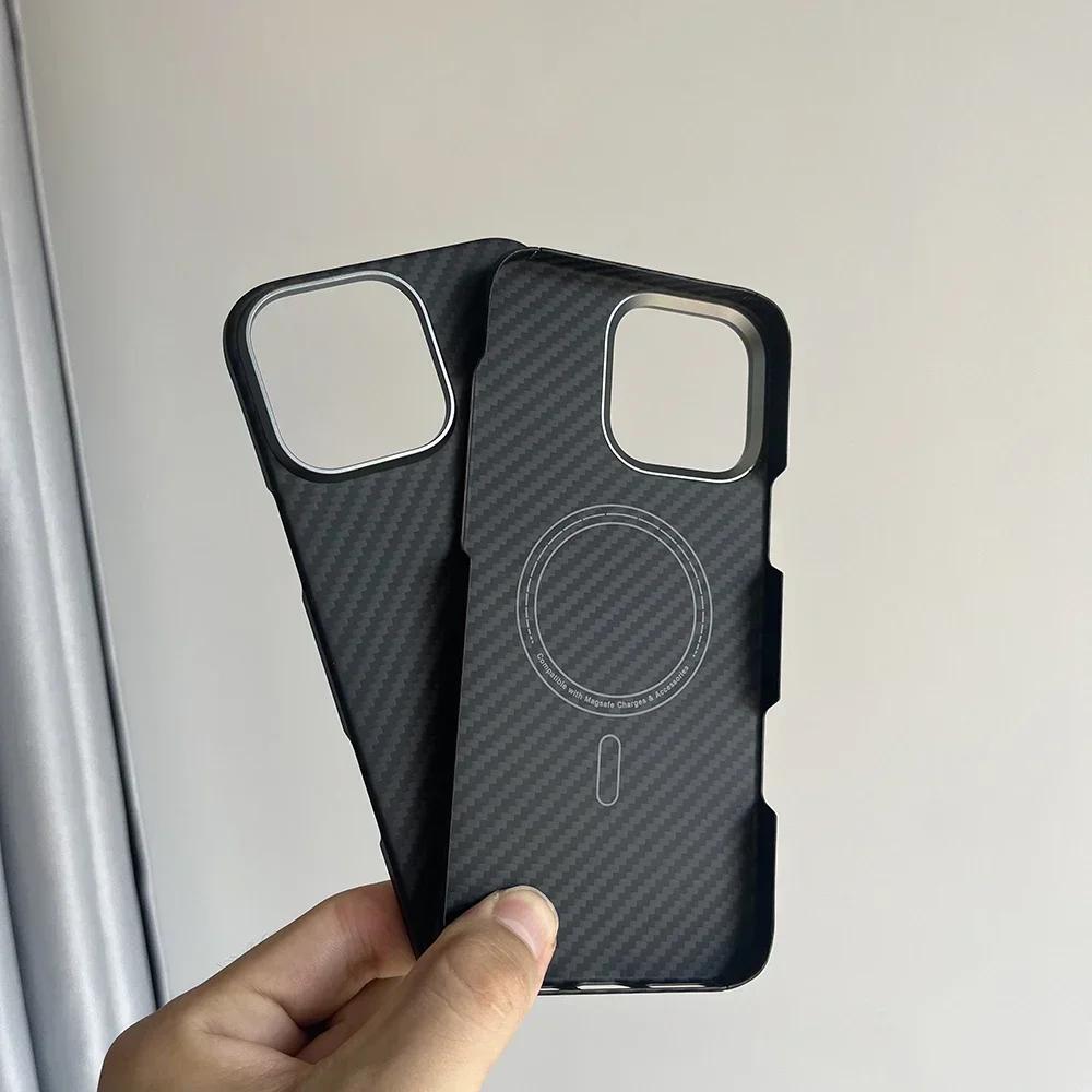 Compatible with Magsafe Carbon Fiber for IPhone 17/16/15 Pro Max Lens Protection Aramid Cover for IPhone 17 Pro Magnetic Case