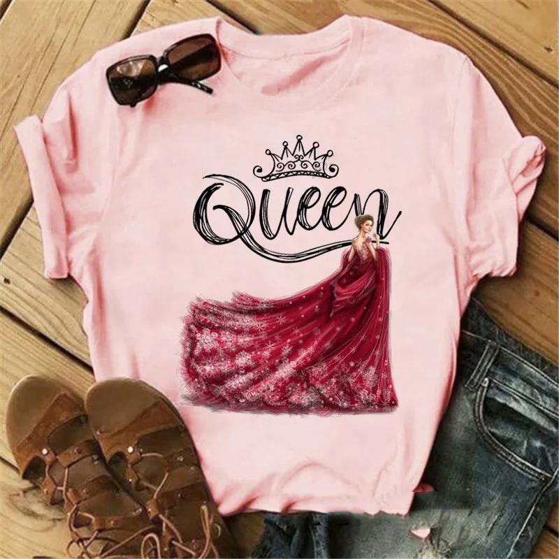 Pink Crown Queen Print Women T Shirt Short Sleeve O Neck Loose Women Tshirt Ladies Tee Shirt Tops Clothes Camisetas Mujer