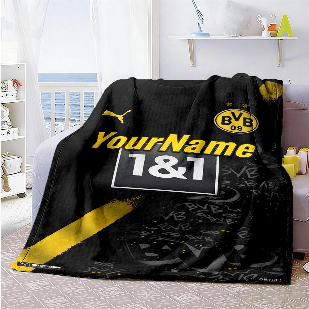 Borussia Dortmund Personalized Name Blanket Lightweight Personalized Blanket Soft & Cozy Perfect for Nap Sofa Livingroom Bedding All-Season Use