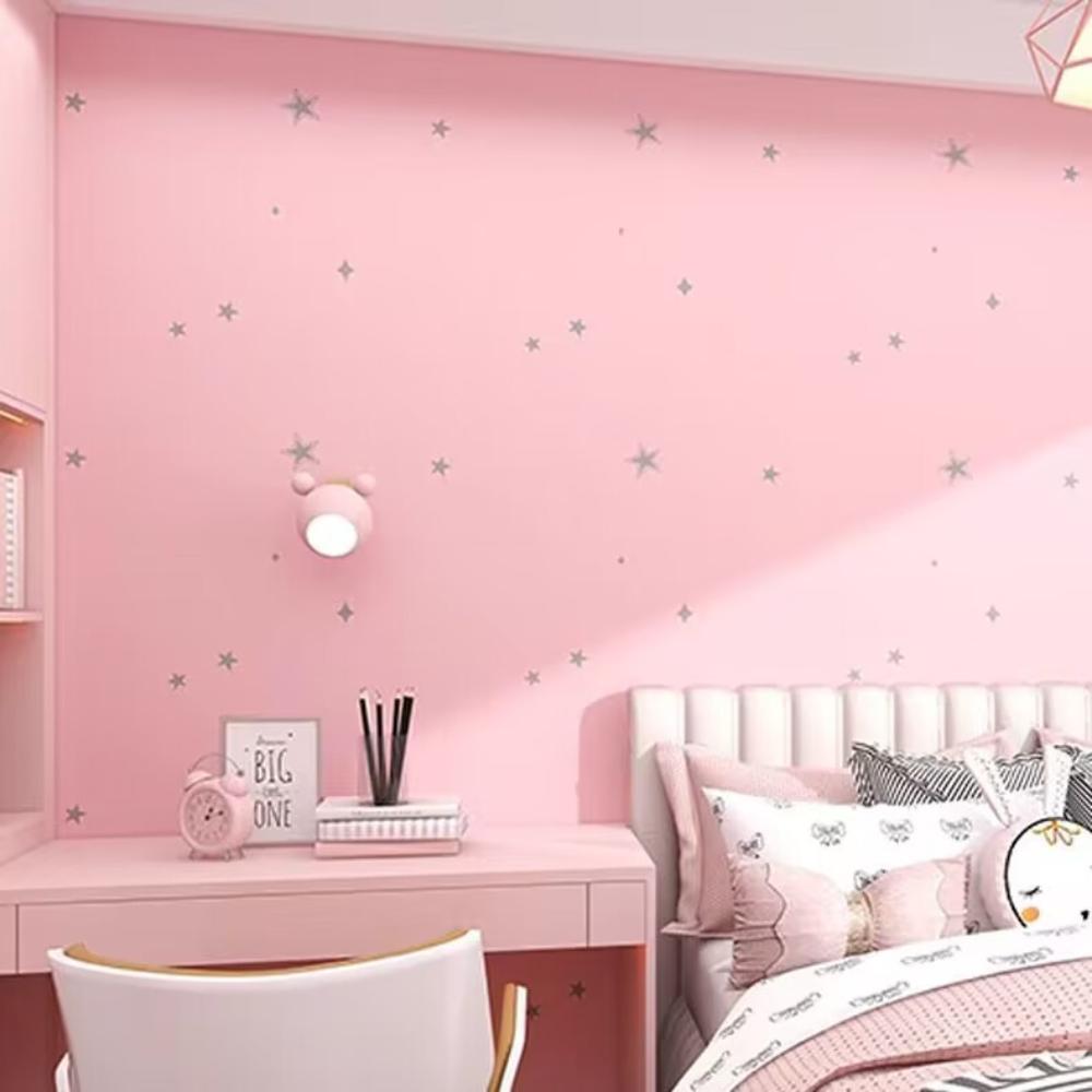 Pink Children's Room Self-adhesive Wallpaper Princess Room Bedroom Star Pattern Background Wall PVC Sticker Wallpaper