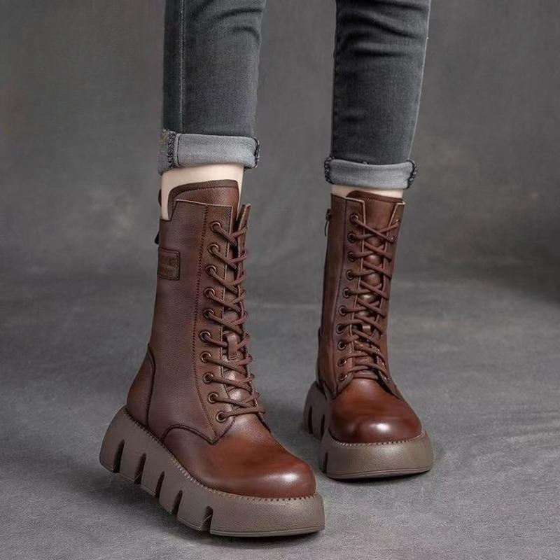 New Style Shoes: Thick-soled Round-toed Boots for Women, Retro Thigh-high Boots That Don't Reach The Knees