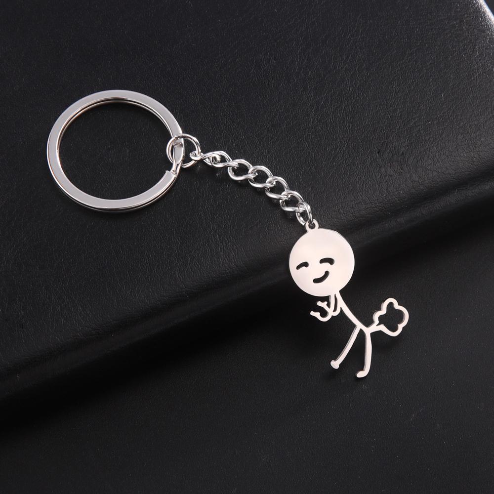 1PCS Funny Spoof Fart Stickman Pendant Keychain Stainless Steel Key Ring Hip Hop Style Key Chain Gift