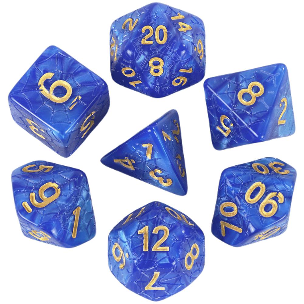 Polyhedral Dice Set with Marble 7pcs DND Dice for Board Games /Teaching Math Party Accessories, Engraving Spider Web Game Dice