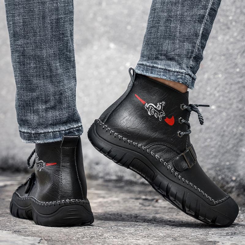 New Men Casual Ankle Boots Boots Comfortable Men Walking Shoes Soft Leather Flat Man Boots Size 38-48 Handmade Genuine L