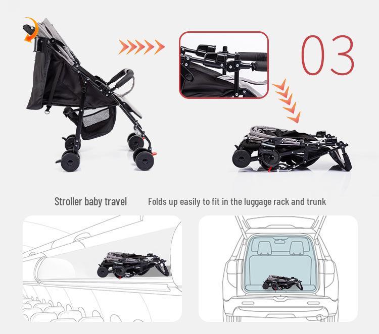 Compact Baby Stroller: Foldable with Recline, Shock Absorption, All-Weather Brakes, and Anti-Hunchback Design.