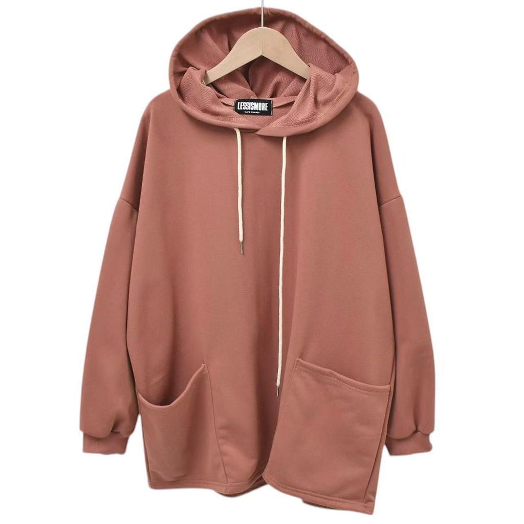 Dongdaemun Stylish Terry Hooded Sweatshirt with Double Pockets - Loose-Fit Casual for Plus Sizes Women.
