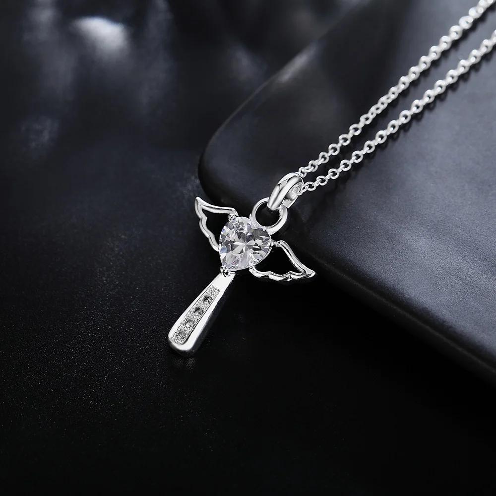 45cm Luxury   Copper Angel Fine Crystal Cross Pendants Necklace For Women Fashion Wedding Jewelry Christmas Gifts